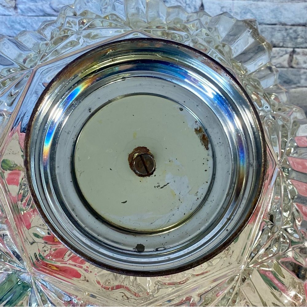 Glass Candy Dish Vtg Cut Glass Serving Dish Metal Handle Heavy Vintage Glassware - Picture 3 of 6